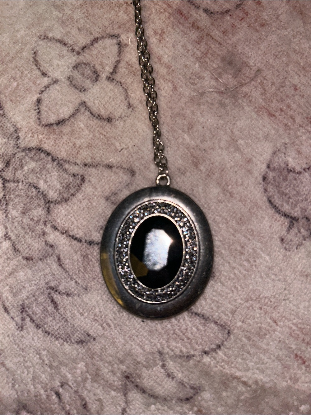 Silver-Tone Black Stone Pendant Necklace